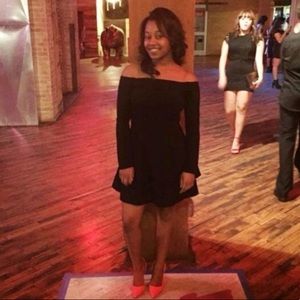 Black off shoulder AKIRA dress